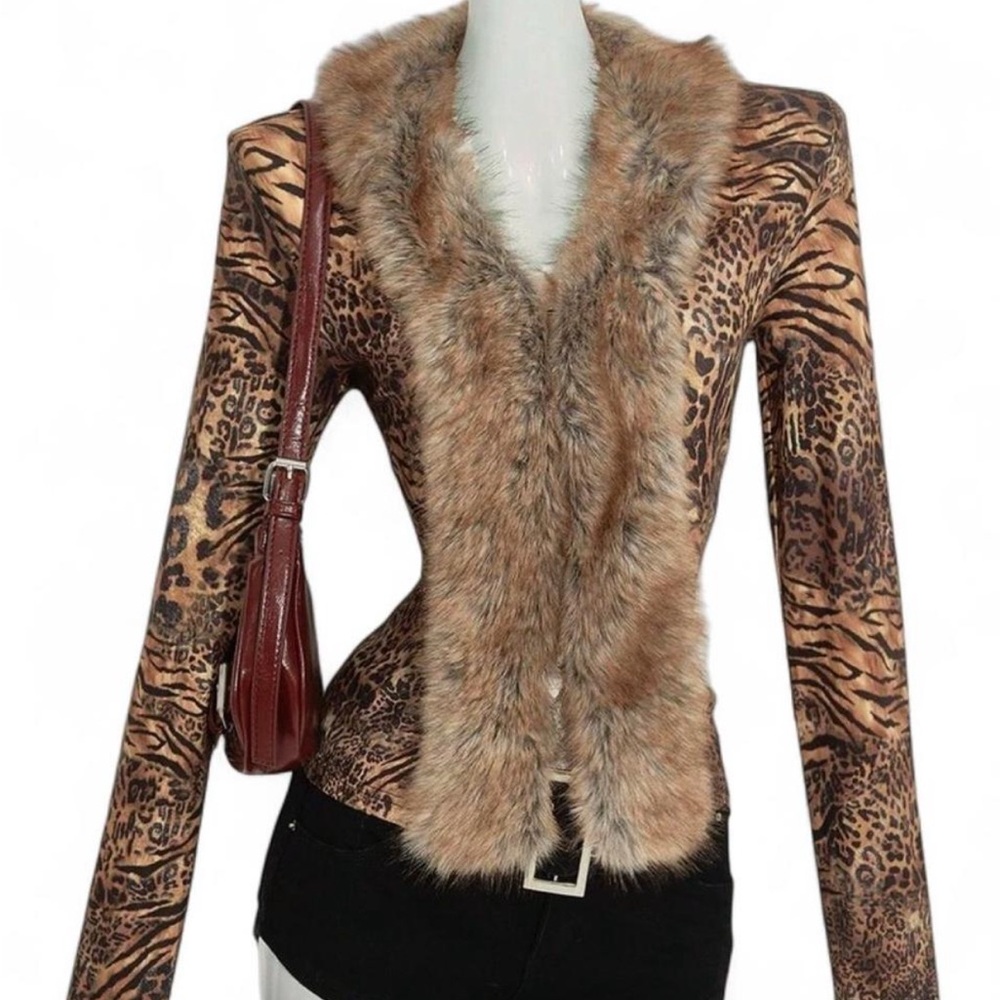 Faux Fur Animal Print Jacket